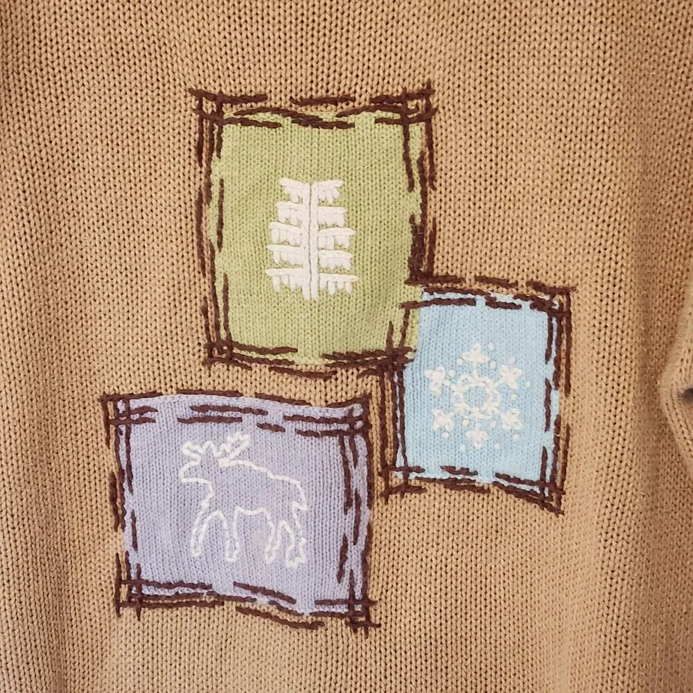 Vintage Stitches In Time Women’s 1X Tan Roll Neck Embroidered Sweater